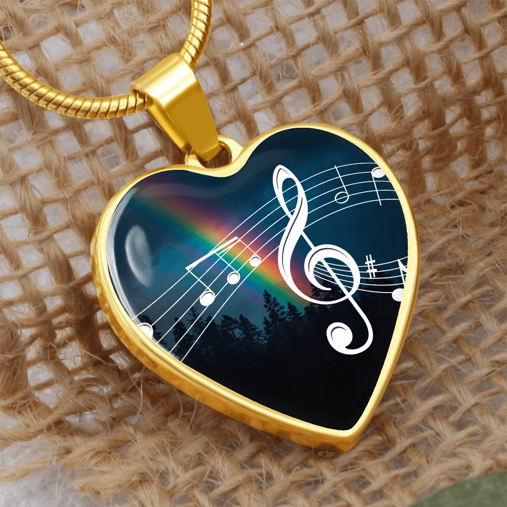 The Music Notes Pendant - Personalizable With Engraving Option - Night Sky Rainbow