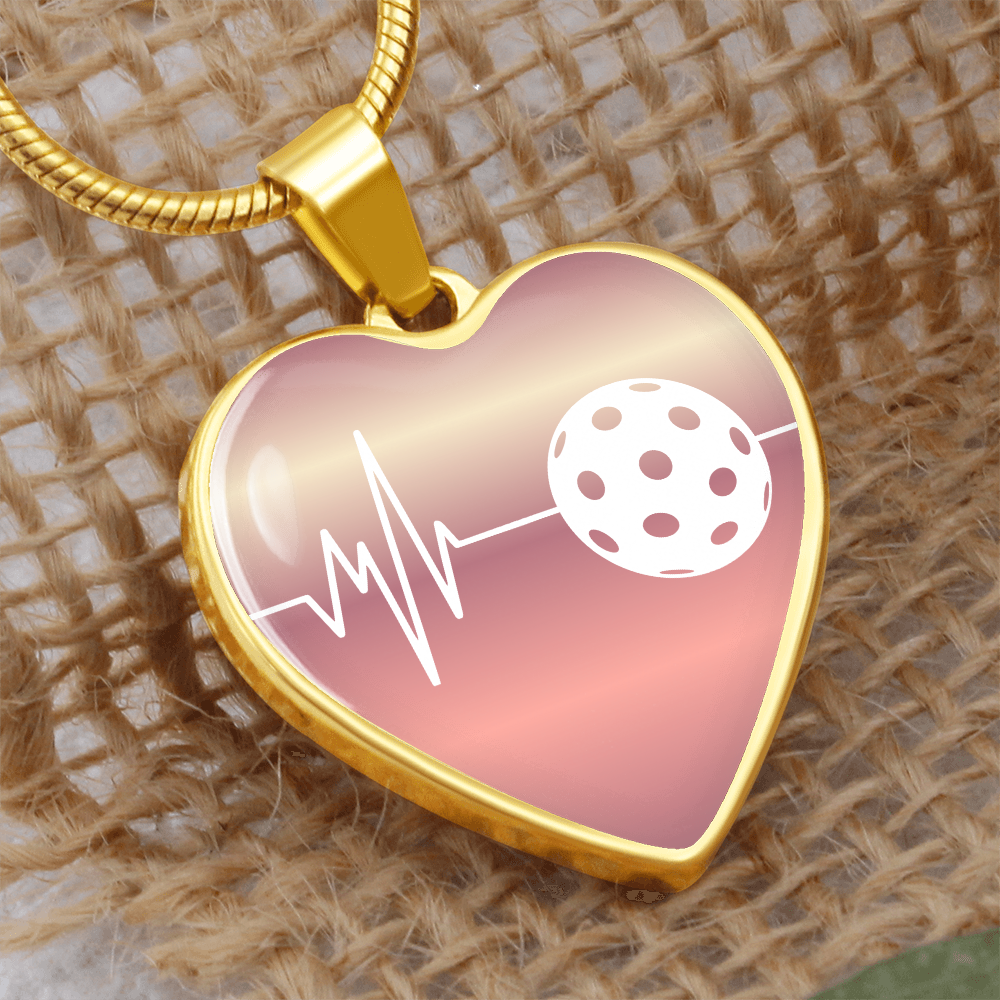 The Pickleball Heartbeat Pendant - Personalizable With Engraving Option - Light Pink Fade