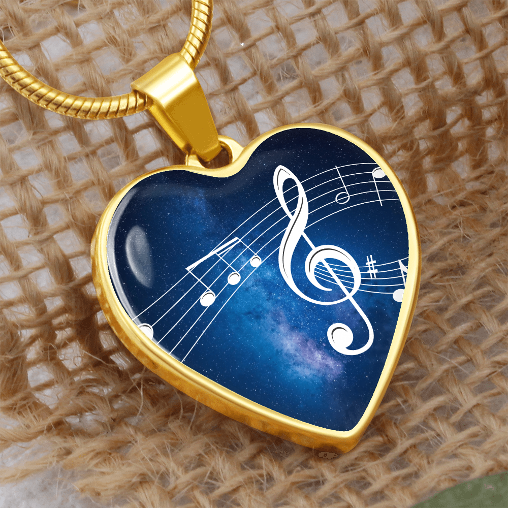 The Music Notes Pendant - Personalizable With Engraving Option - Blue Galaxy Sky