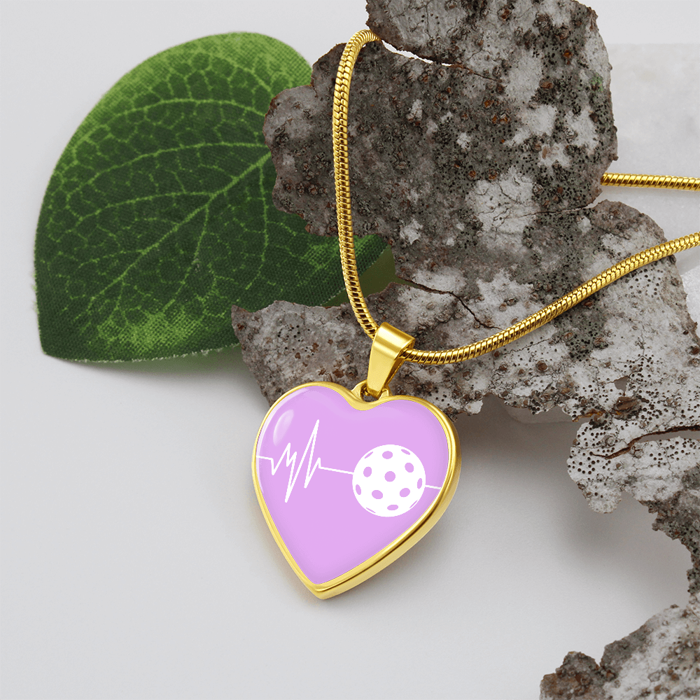 The Pickleball Heartbeat Pendant - Personalizable With Engraving Option - Purple