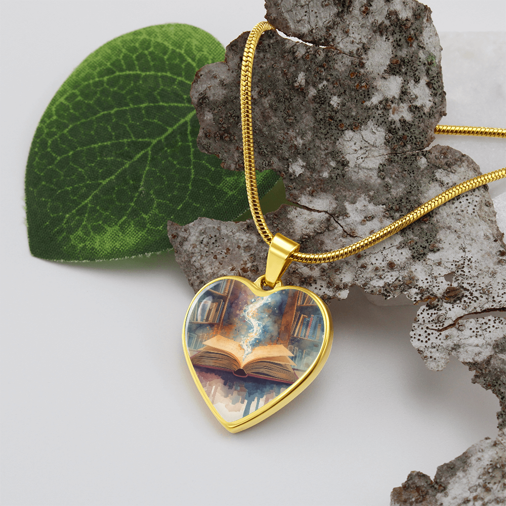 The Open Book Pendant - Personalizable With Engraving Option - Watercolor Library Background