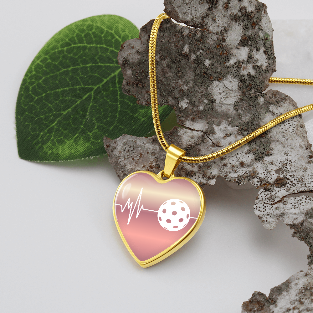 The Pickleball Heartbeat Pendant - Personalizable With Engraving Option - Light Pink Fade