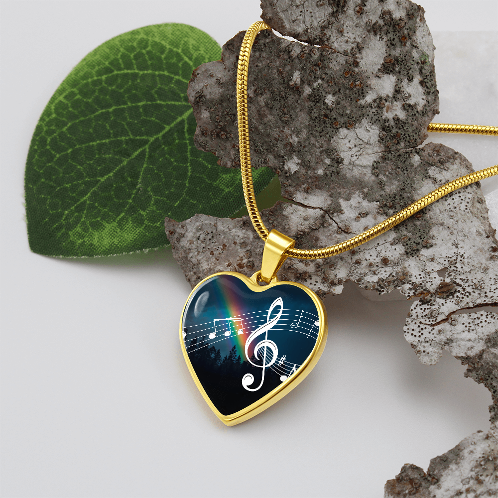 The Music Notes Pendant - Personalizable With Engraving Option - Night Sky Rainbow