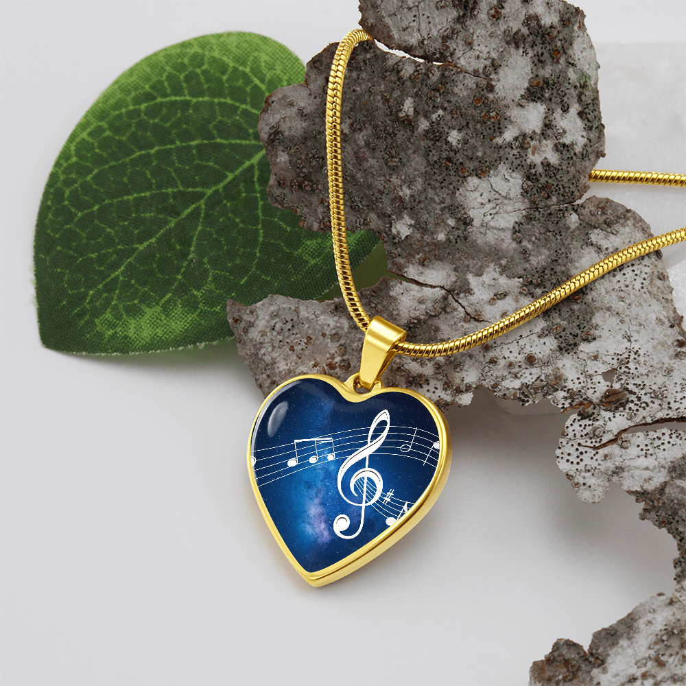 The Music Notes Pendant - Personalizable With Engraving Option - Blue Galaxy Sky