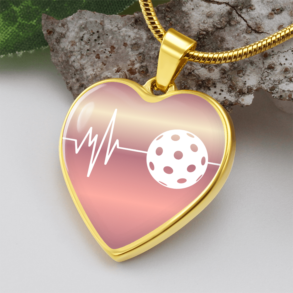 The Pickleball Heartbeat Pendant - Personalizable With Engraving Option - Light Pink Fade