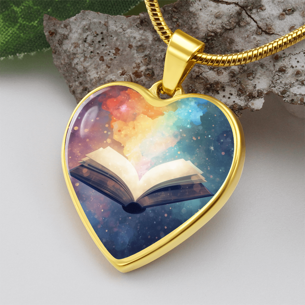 The Open Book Pendant - Personalizable With Engraving Option - Watercolor Rainbow Light