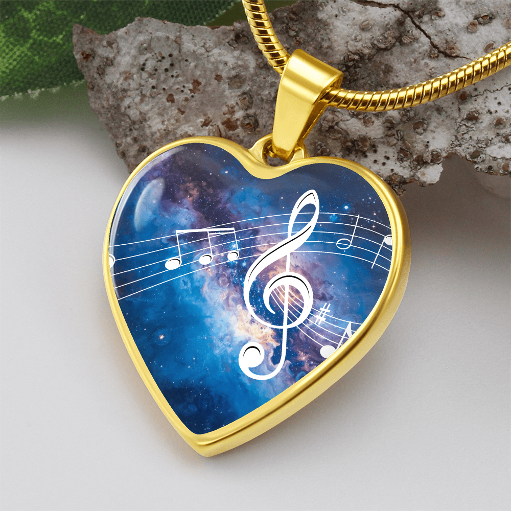 The Music Notes Pendant - Personalizable With Engraving Option - Bright Blue Galaxy