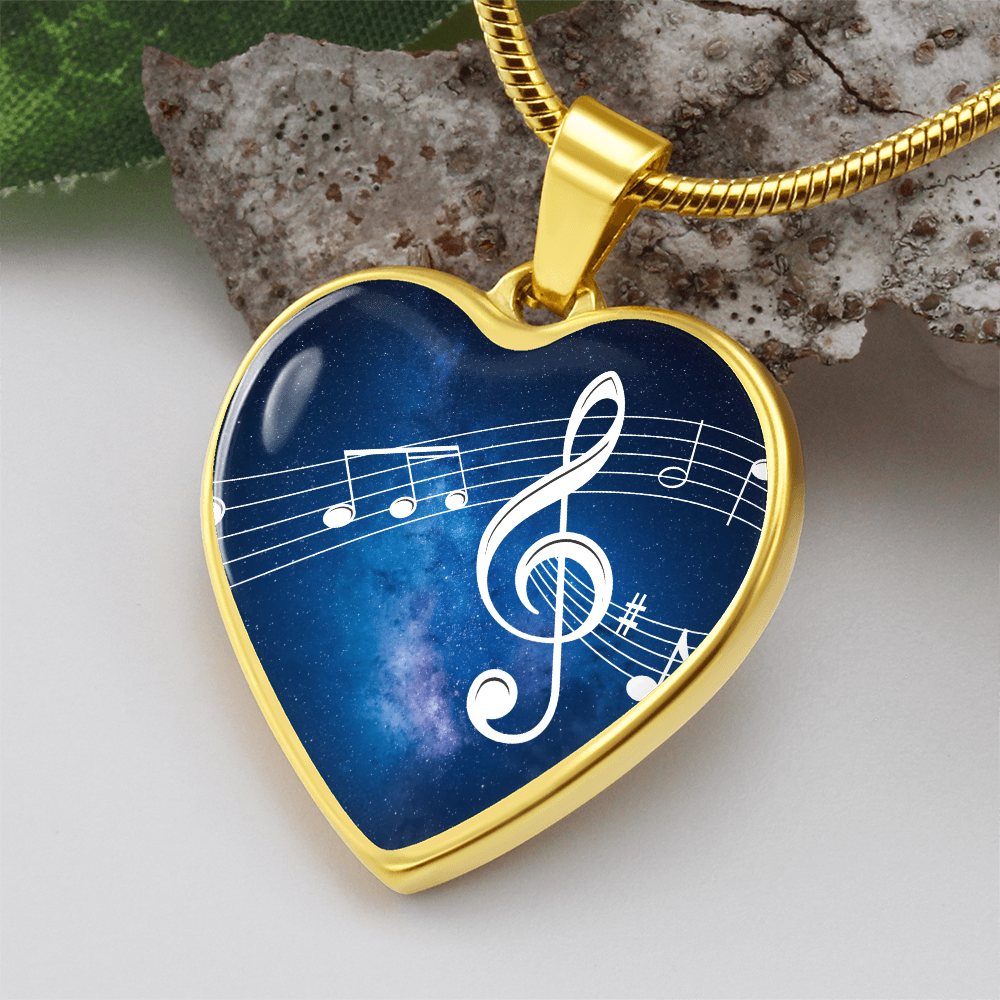 The Music Notes Pendant - Personalizable With Engraving Option - Blue Galaxy Sky