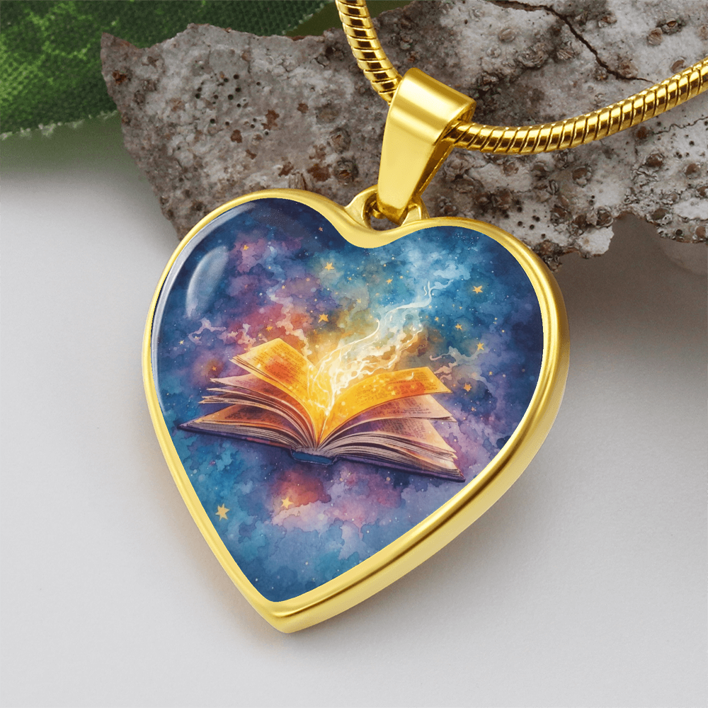 The Open Book Pendant - Personalizable With Engraving Option - Watercolor Night Sky