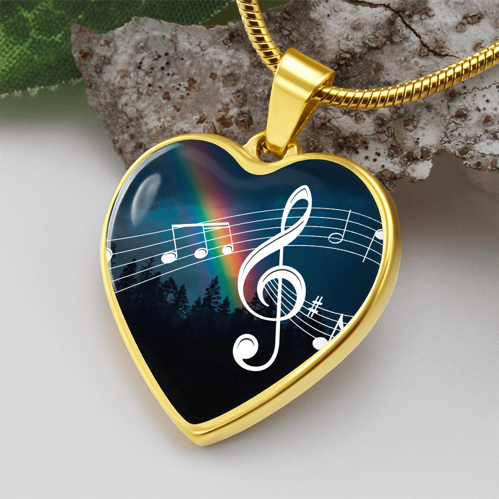 The Music Notes Pendant - Personalizable With Engraving Option - Night Sky Rainbow