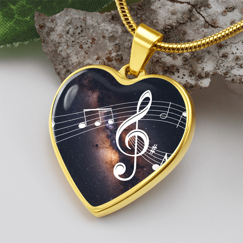 The Music Notes Pendant - Personalizable With Engraving Option - Dark Night Galaxy
