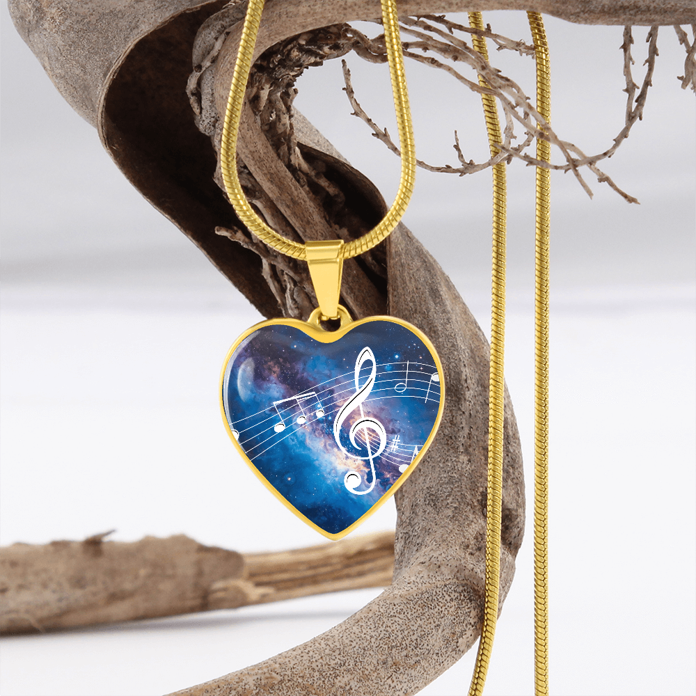 The Music Notes Pendant - Personalizable With Engraving Option - Bright Blue Galaxy