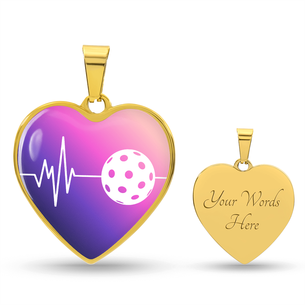 The Pickleball Heartbeat Pendant - Personalizable With Engraving Option - Purple Pink Fade
