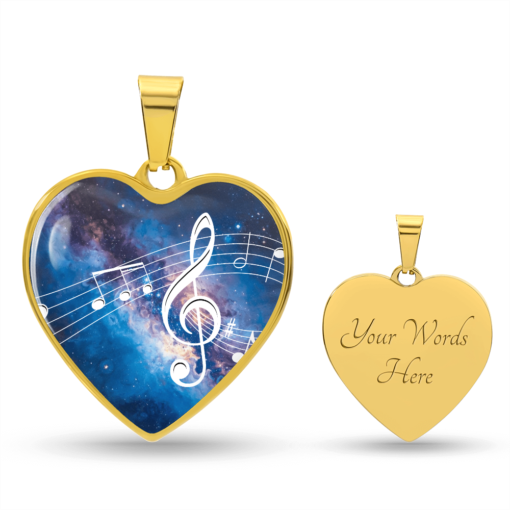 The Music Notes Pendant - Personalizable With Engraving Option - Bright Blue Galaxy