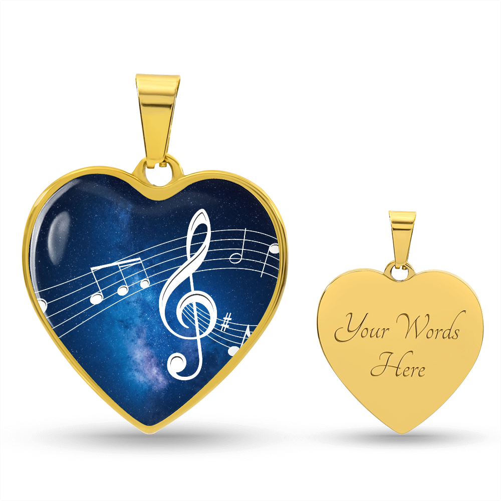 The Music Notes Pendant - Personalizable With Engraving Option - Blue Galaxy Sky