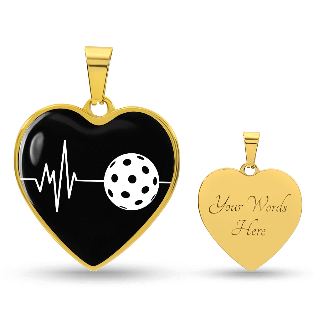 The Pickleball Heartbeat Pendant - Personalizable With Engraving Option - Black