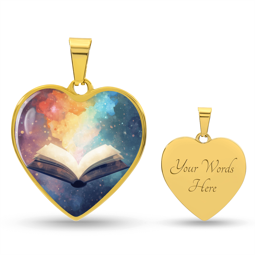 The Open Book Pendant - Personalizable With Engraving Option - Watercolor Rainbow Light