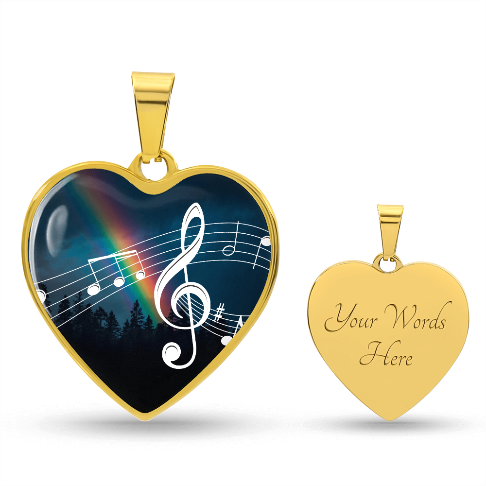 The Music Notes Pendant - Personalizable With Engraving Option - Night Sky Rainbow