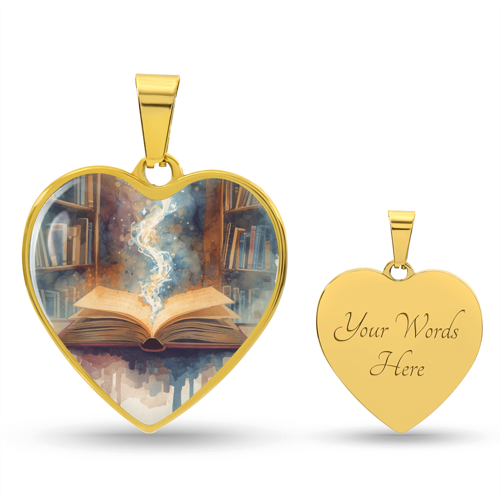 The Open Book Pendant - Personalizable With Engraving Option - Watercolor Library Background