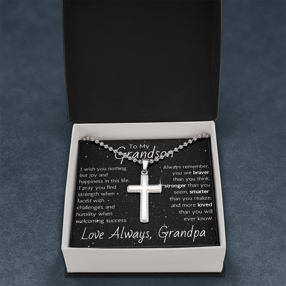 Artisan Cross For Grandson From Grandpa - Ball Chain