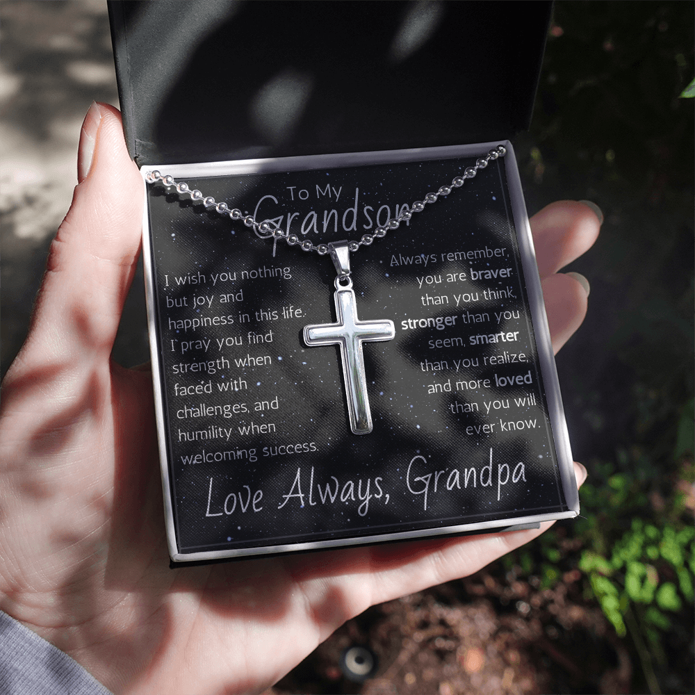 Artisan Cross For Grandson From Grandpa - Ball Chain