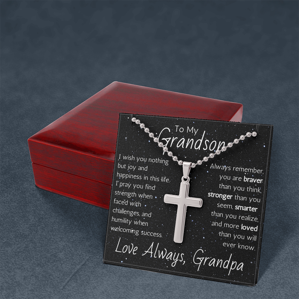 Artisan Cross For Grandson From Grandpa - Ball Chain