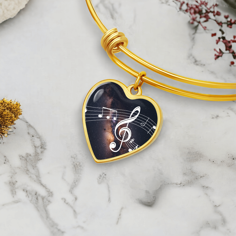 The Music Notes Bracelet - Personalizable With Engraving Option - Dark Night Galaxy