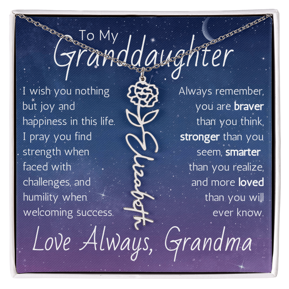 The Birth Flower Name Necklace - For Your Granddaughter