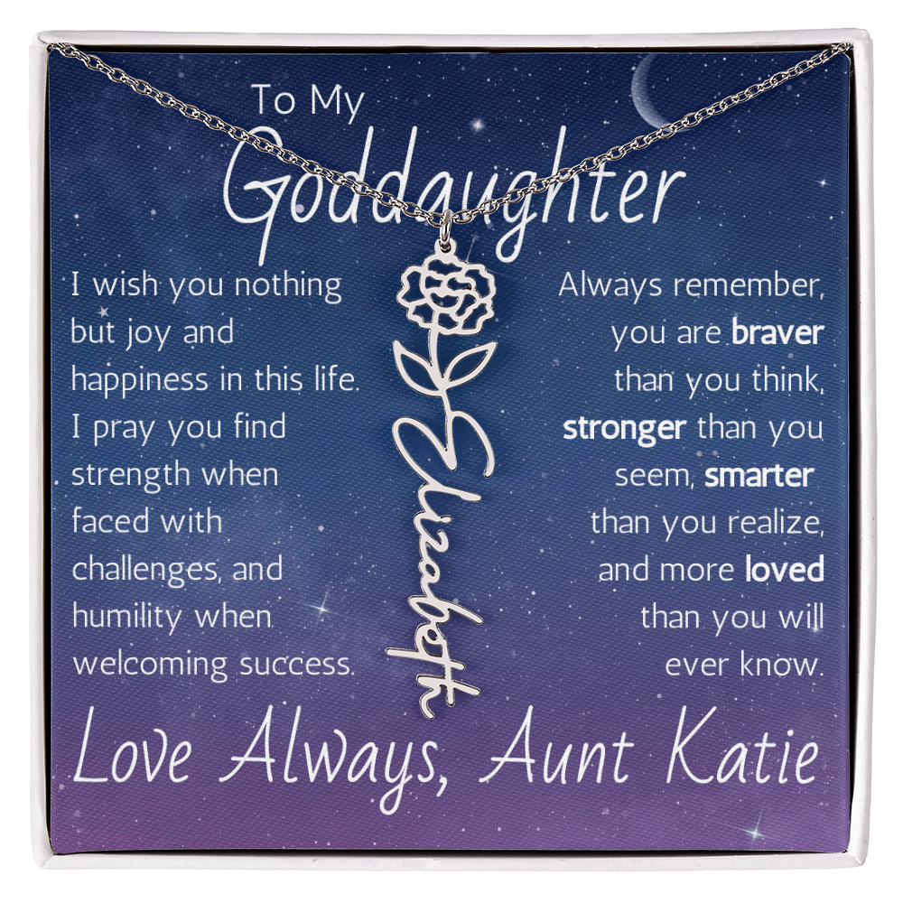 The Birth Flower Name Necklace - For Your Goddaughter