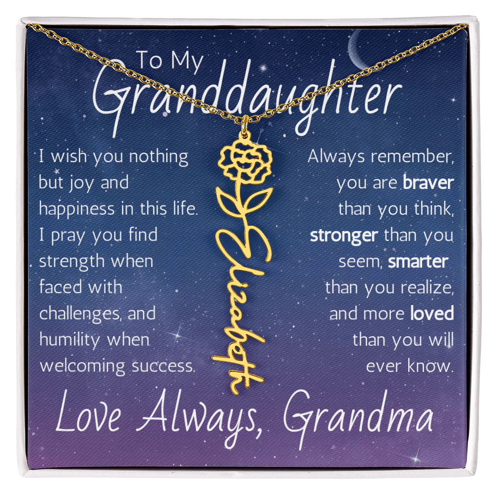 The Birth Flower Name Necklace - For Your Granddaughter