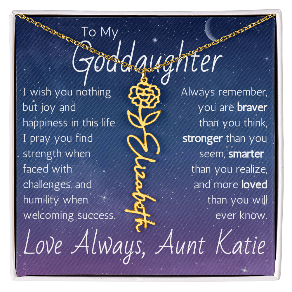 The Birth Flower Name Necklace - For Your Goddaughter