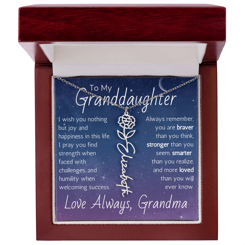The Birth Flower Name Necklace - For Your Granddaughter