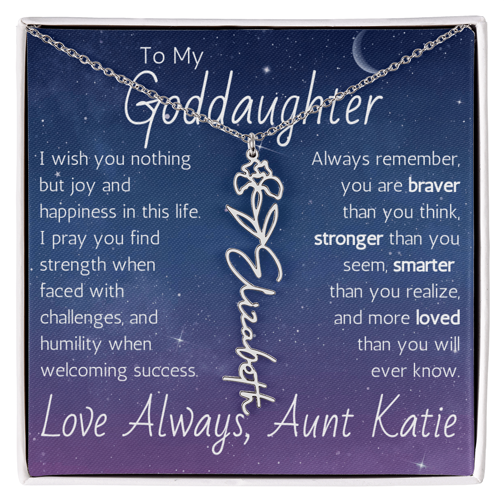 The Birth Flower Name Necklace - For Your Goddaughter