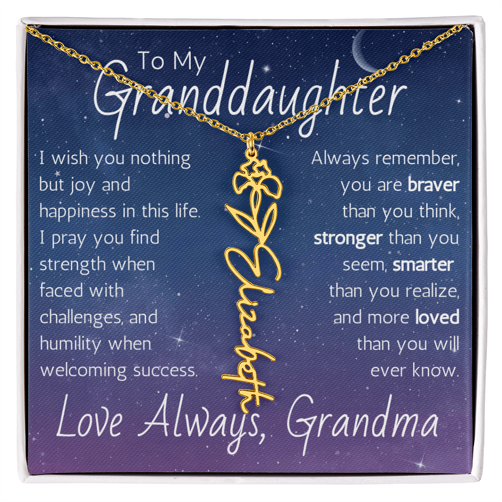 The Birth Flower Name Necklace - For Your Granddaughter