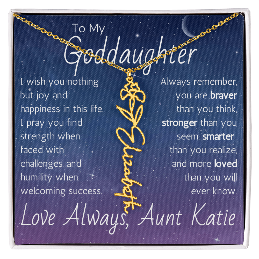 The Birth Flower Name Necklace - For Your Goddaughter