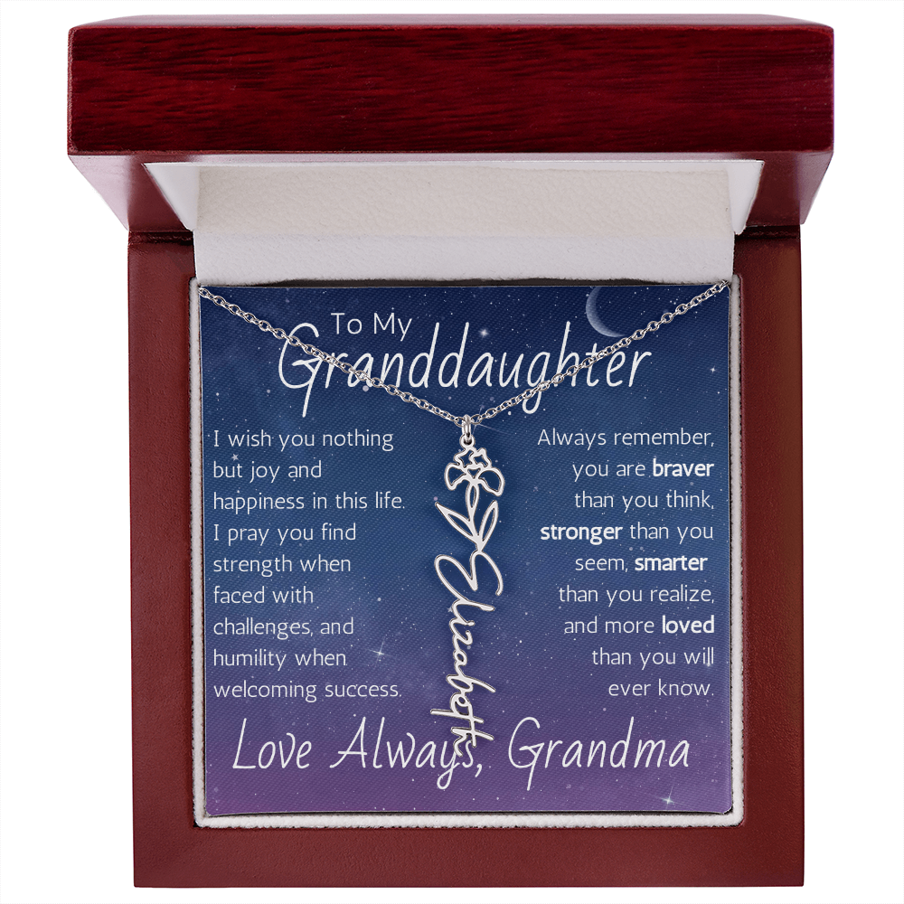The Birth Flower Name Necklace - For Your Granddaughter