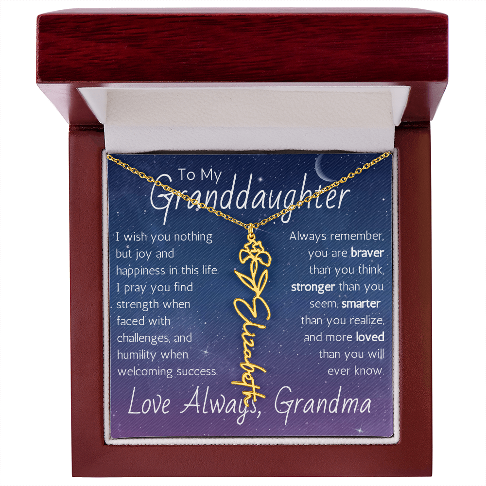 The Birth Flower Name Necklace - For Your Granddaughter