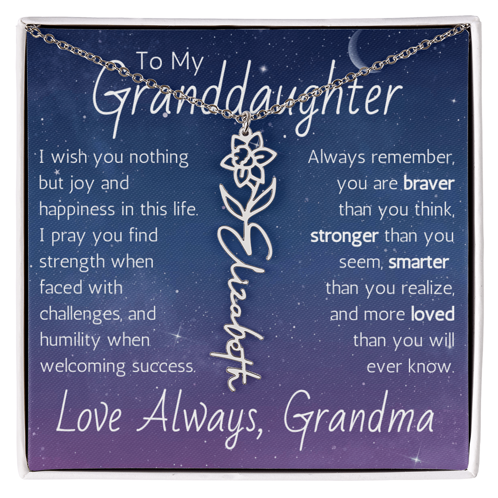 The Birth Flower Name Necklace - For Your Granddaughter