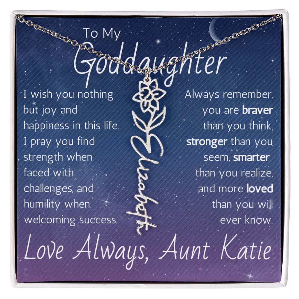 The Birth Flower Name Necklace - For Your Goddaughter