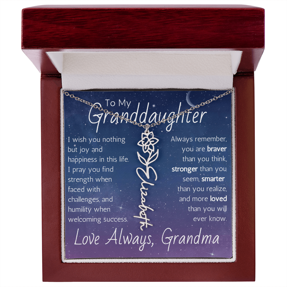 The Birth Flower Name Necklace - For Your Granddaughter