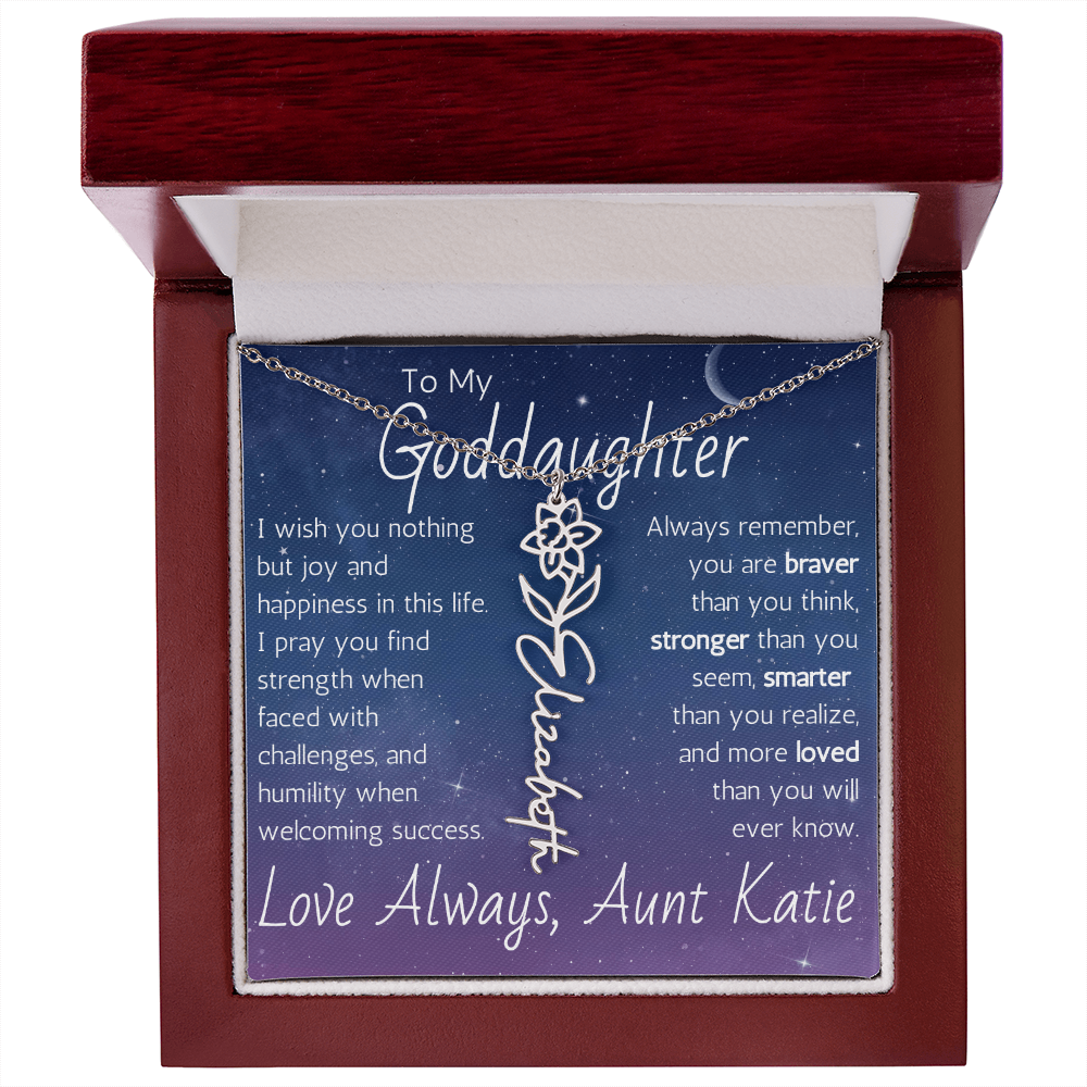 The Birth Flower Name Necklace - For Your Goddaughter