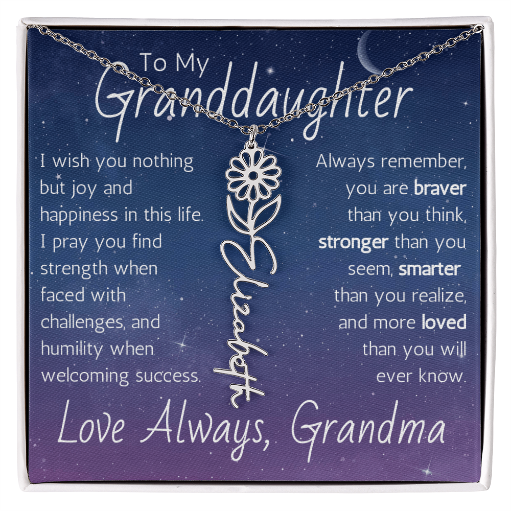 The Birth Flower Name Necklace - For Your Granddaughter