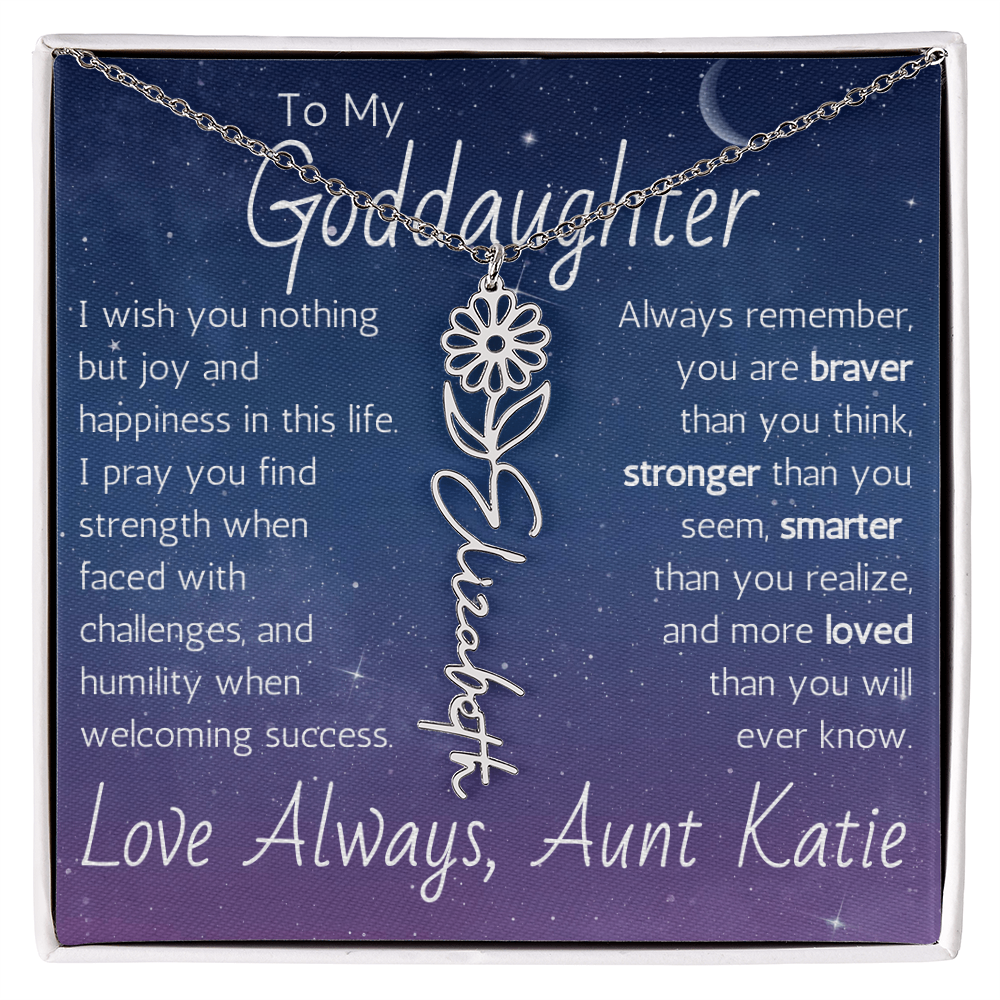 The Birth Flower Name Necklace - For Your Goddaughter