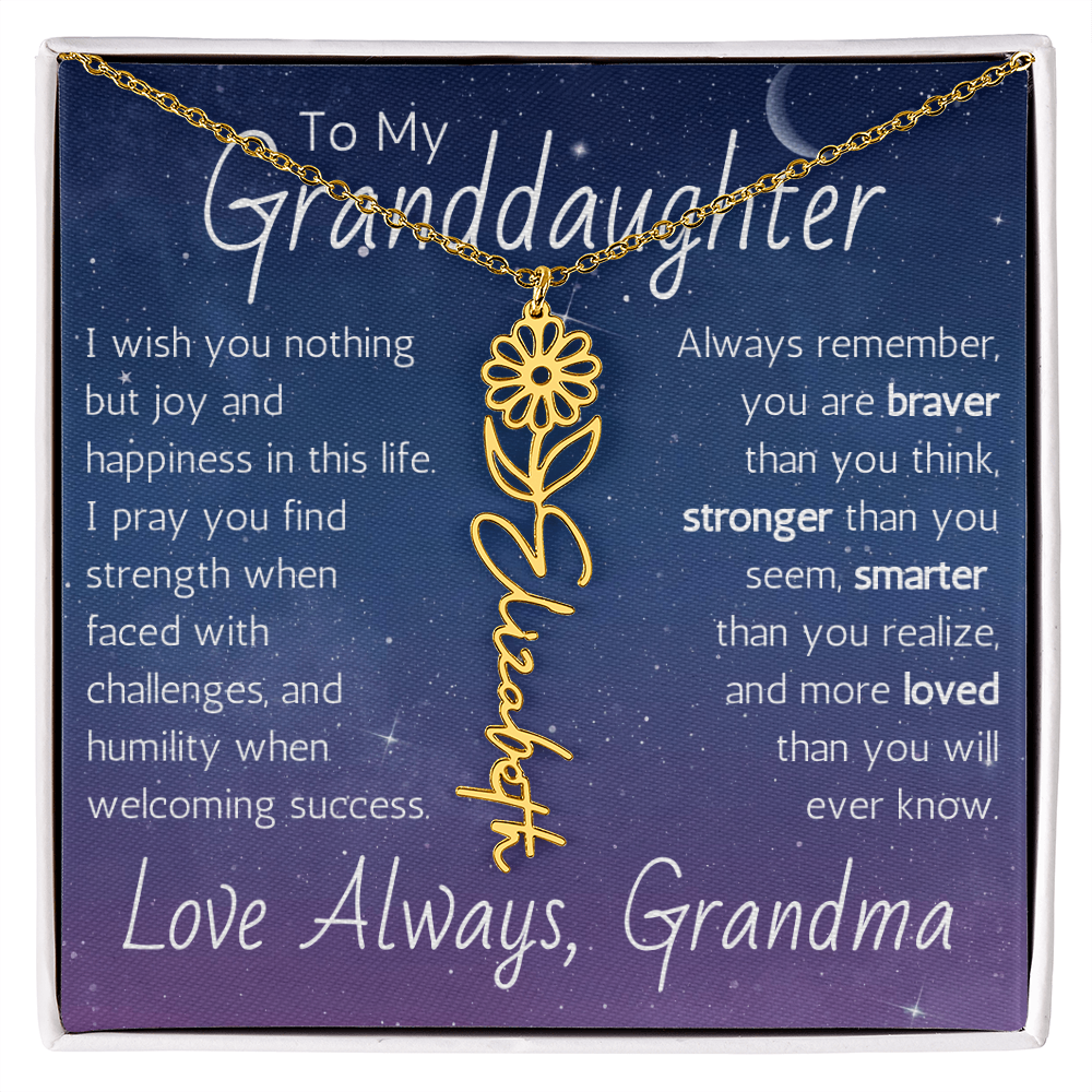 The Birth Flower Name Necklace - For Your Granddaughter