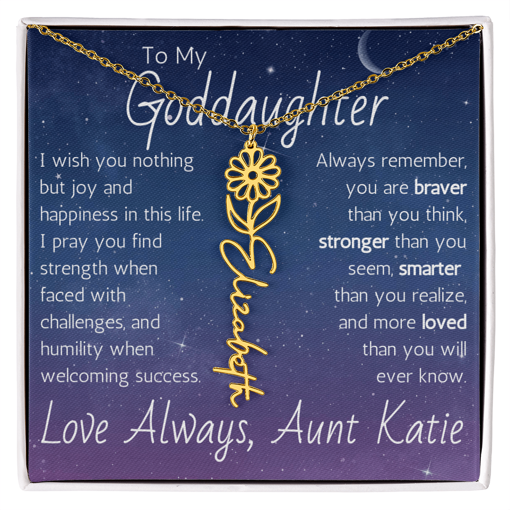 The Birth Flower Name Necklace - For Your Goddaughter