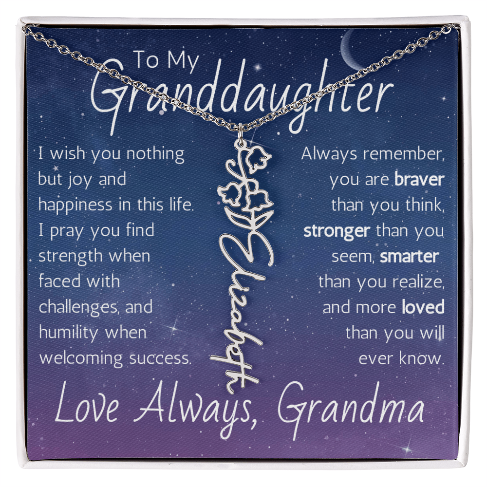 The Birth Flower Name Necklace - For Your Granddaughter