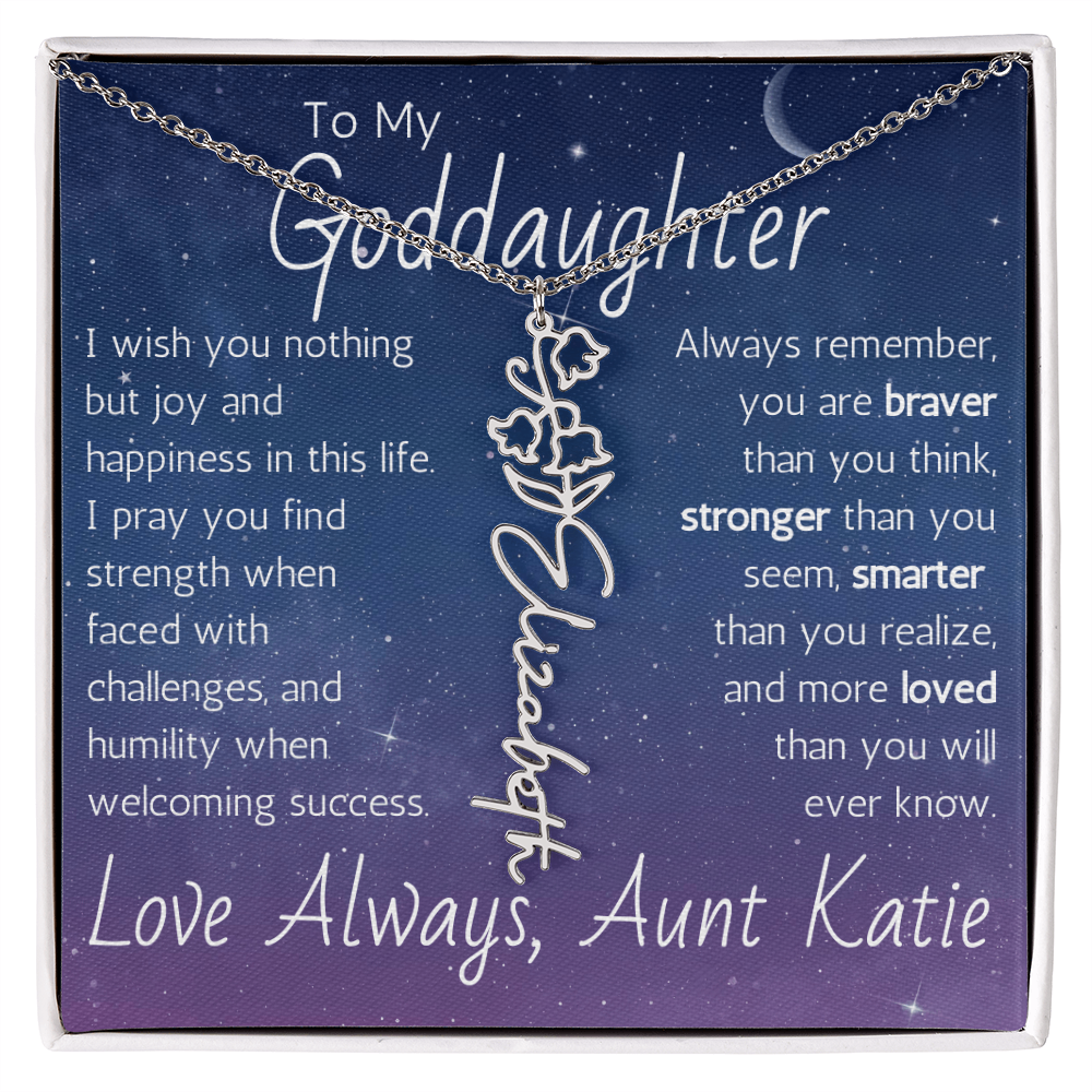 The Birth Flower Name Necklace - For Your Goddaughter