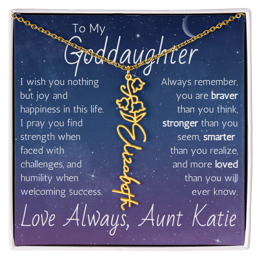 The Birth Flower Name Necklace - For Your Goddaughter