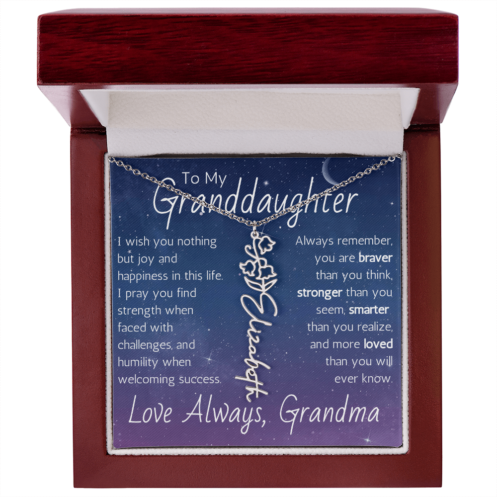The Birth Flower Name Necklace - For Your Granddaughter