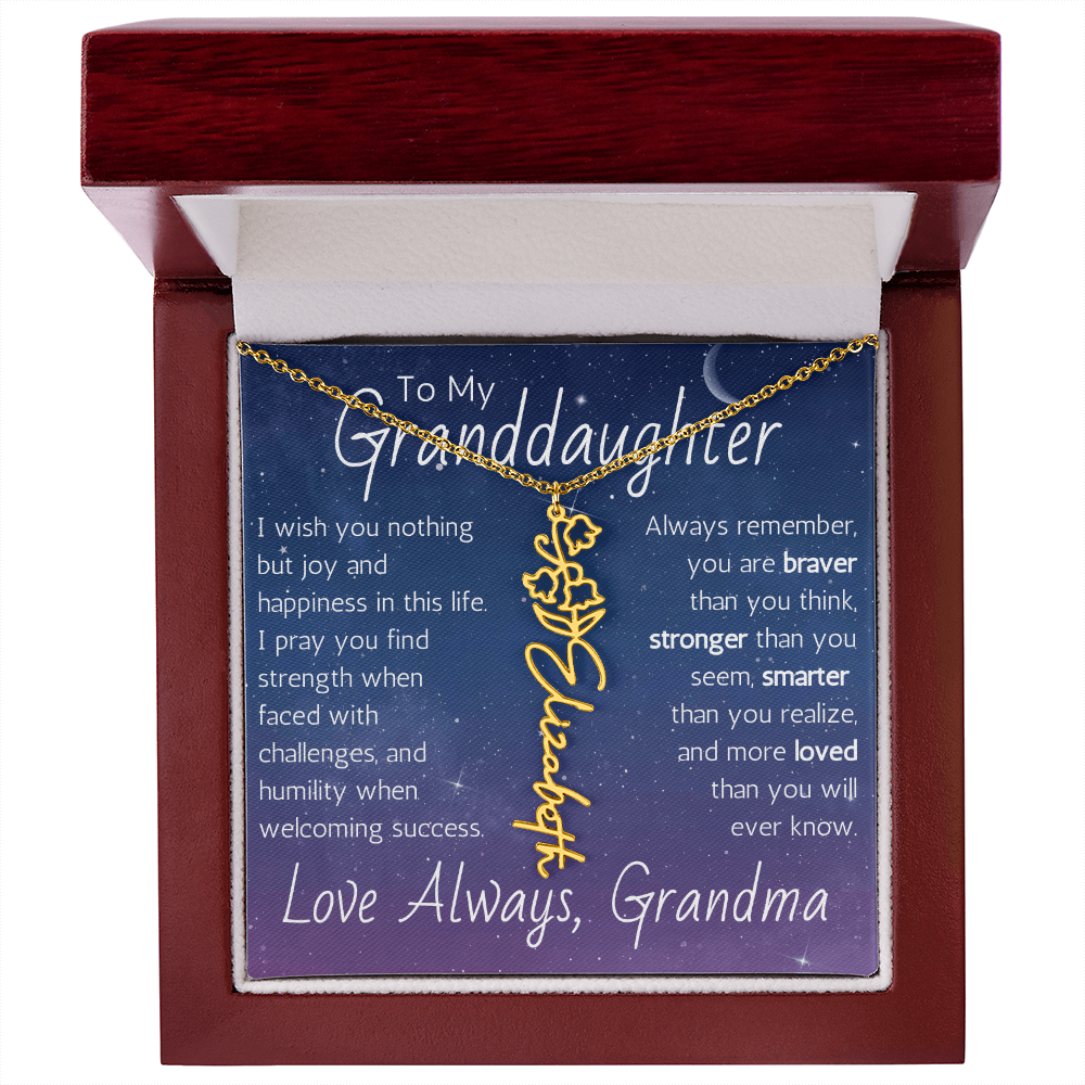 The Birth Flower Name Necklace - For Your Granddaughter